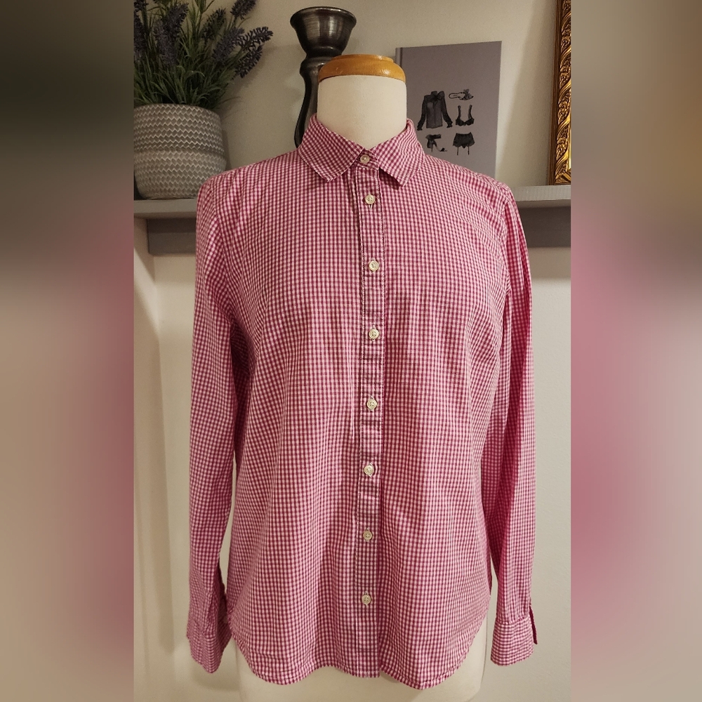 Long Sleeve Fuchsia Pink and White Blouse by Izod, Size Large